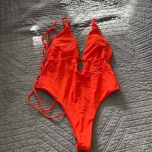 SHEIN Bright Orange Strappy One-Piece Swimsuit